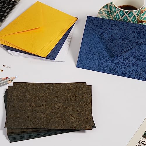 50 Pieces A7 Envelopes 5x7 with Gold Stickers, Rose, Dark Green | Vines Flower Texture Pattern, V Flap Luxury Mailing for Invitations, Wedding, Graduation, Baby Shower - color: Rose - Dark Green
