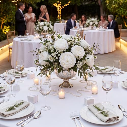 Suncalla Artificial Peony Rose Flowers Heads 4.7 Inches Silk Fake Peony Head Flowers for Wedding Bridal Bouquet Home Floral DIY Centerpieces Tables Party Decorations(White,25 Pcs) - color: White