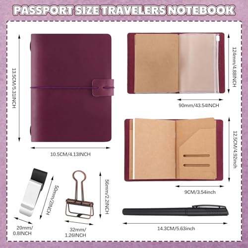 Thenshop Leather Travel Notebook 3 Inserts, Purple, Passport Size - color: Purple, size: Passport Size