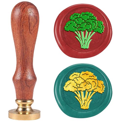 Broccoli Wax Seal Stamp 1" Vintage Vegetable Sealing Stamps Removable Brass Head Seal Stamp with Wooden Handle for Envelope Greeting Card Invitations Wine Gift Wrapping - style: Broccoli Vegetable