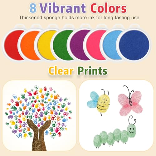 8 Colors 7" Ink Pads for Stamps, Washable Stamp Pad for Kids Finger Paint