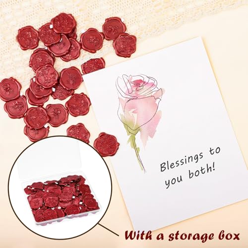 60 Pcs Wax Seal Stickers for Envelopes, Red Rose, 4 Flower Styles - color: Red