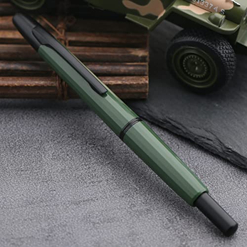 erofa Majohn A2 Press Fountain Pen Extra Fine Nib with Box, Retractable Green Resin Ink Pen with Converter Writing Set (Black Clip Version - color: Green--Black Clip