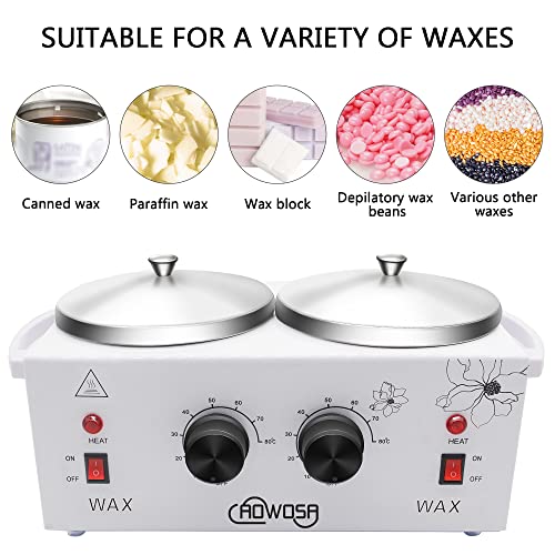 Double Wax Warmer Professional Waxing Pot Heater Machine for Hair Removal | Dual Pot Wax Melter for Depilatory Wax Bean Wax Block Canned Wax Paraffin Wax, Rapid Heating, Adjustable Temperature, White - color: White-Double Pot