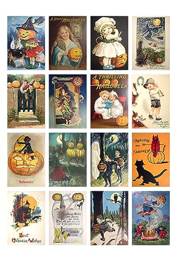 Decoupage Paper Pack (21 Sheets 6"x8") Vintage Halloween FLONZ Vintage Styled Halloween Pictures Cards for Decoupage, Craft and Scrapbooking - color: Four