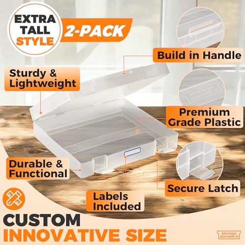 2-Pack Art and Craft Organizers and Storage Case – Thick Tall Transparent Stackable Plastic Craft Storage Containers, Project Organizer Paper Box Fits 8.5 x 11 Inch Papers & More, 12.4 x 10.8 x 3.1 In - color: Clear 2-Pack Tall
