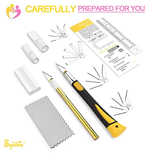 Craft Knife Set, Exacto Knife with Rubber Handle for Cutting, Carving, Scrapbooking, DIY, and Modeling, Including 2 Hobby Knife, 20 Replacement Exacto Blades, Storage Box, Sharpening Stone, Etc - color: Orange