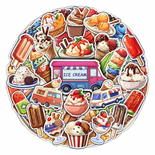 100Pcs Ice Cream Stickers Vinyl Waterproof for Water Bottle - Ice Cream Gift, Decoration, Party Favor - Dessert Stickers for Scrapbooking, Planner, Laptop, Gifts for Men & Women - color: Ice Cream Stickers