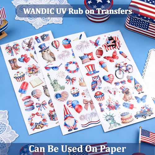 WANDIC 3 Sheets 250th Anniversary UV DTF Cup Warp Rub on Transfer Stickers, 1776-2026 USA Waterproof Patriotic Decal for Junk Journal Cards Furniture Glass Wood, 15x30cm - color: Independence Day