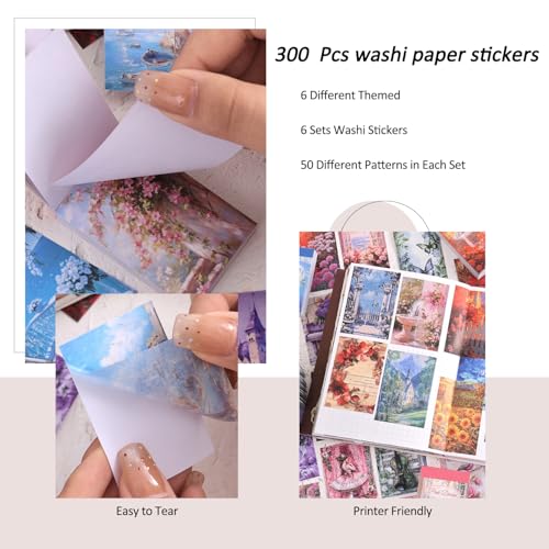 6 Sets 300 Pcs Washi Stickers Set Colorful Dreams Sticker Book for Journaling, DIY Decorative Paper Sticker Decals for Bullet Journal Art Scrapbooking Diary Card Craft Gift Album Notebook Stationery - style: Dream Style 1
