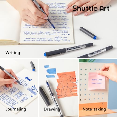 Shuttle Art RollerBall Pens, 50 Pack Blue Fine Point Roller Ball Pens, 0.5mm Liquid Ink Pens for Writing Journaling Taking Notes School Office - color: Blue, size: 1 Count (Pack of 50)