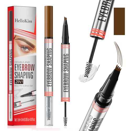 2-In-1 Brow Pen,4-Tip & Gel,Sets Brows,Liner,Beard,Hairline(2# Dark Brown) - color: 2#Dark Brown