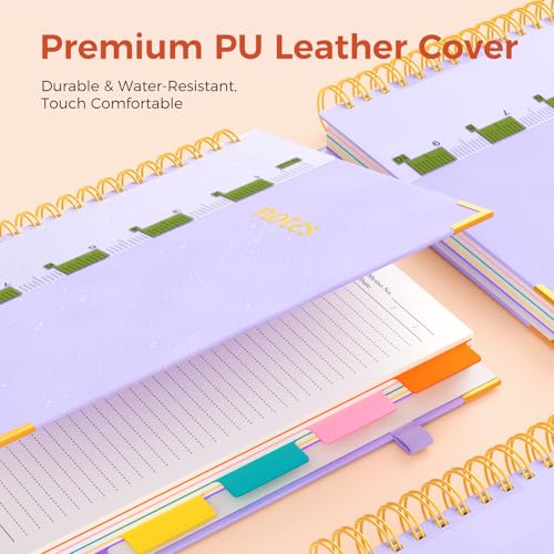 XYark A4 Hardcover Spiral Notebook, 8.5"x11" College Ruled Notebooks with Removable Dividers Tabs & Ruler, 5 Subject Notebook 300 Pages, Large Lined Journal for Women School Work Office, Light Purple - color: Light Purple, size: 8.5"x11"(A4)