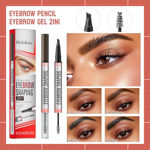 2-In-1 Brow Pen,4-Tip & Gel,Sets Brows,Liner,Beard,Hairline(4#Black) - color: 4#Black