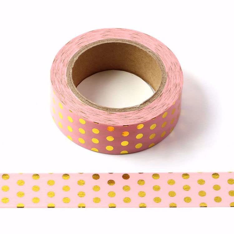 CIAIJE Pink Foil Dots Washi Tape, 5/8" x 393 in (15mm x 10m), Pink Foil Dots, Masking Tape for Craft Decorative Use - color: Pink Foil Dots, size: 15mm x 10m
