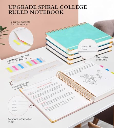 Spiral Notebook Journal 7.6” x 10”, 300 Pages Hardcover Leather Lined Journals for Women Men, B5 Large College Ruled Notebooks with 100 GSM Thick Paper, Spiral Journal for Writing Work School, Pink - color: Pink, size: B5