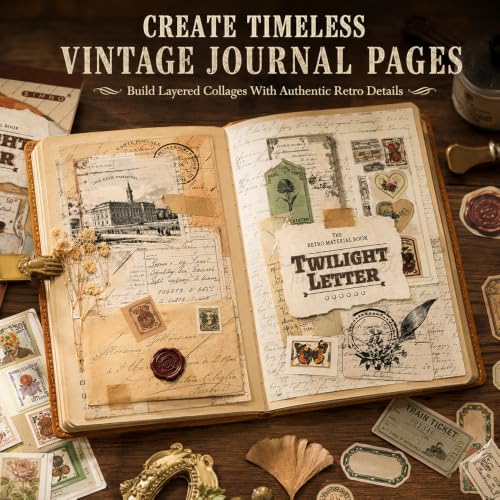 4 Pack Vintage Ephemera Sticker Books, 60 Sheets for Junk Journal Crafts - color: Vintage Ephemera Books
