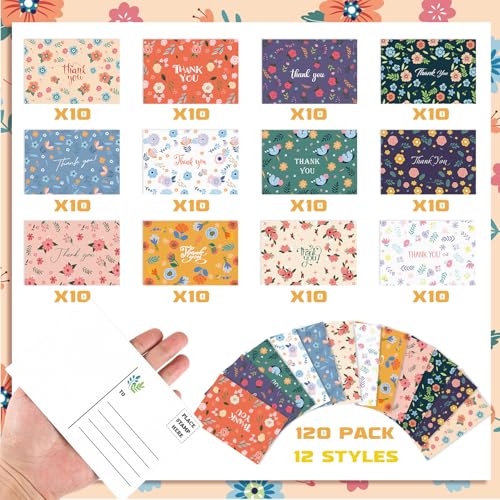 Kosiz 120 Pcs Flower Thank You Cards Bulk 4 x 6 Inch - style: Flower Thank You