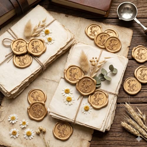 50 Pack Antique Gold Letter B Wax Seal Stickers - color: B