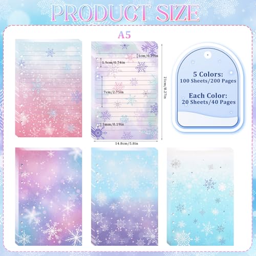 100 Sheets Snowflake A5 Planner Inserts - 120GSM Thick Ice Princess Refill Paper for A5 6-Ring Binder, Magic 6 Hole Loose Leaf Sheets for Journal Diary Notebook Budget Creative Planning Christmas - color: Snowflake