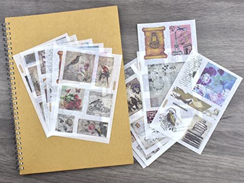 12 Sheets Vintage Journaling Sticker Set Letter Article Books Tickets DIY Self-Adhesive Stickers for Arts Crafts Retro Art Project Journals Planners Cards Organizers Cellphone Suitcase Envelopes - color: M