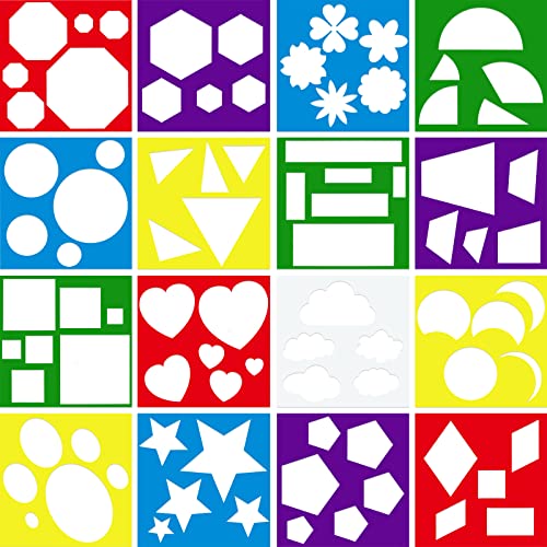Epakh 16 Pcs Geometric Shape Stencils Set, 5.9 x 5.9 Inches, Classic Style - color: Classic Style, size: 5.9 x 5.9 Inches