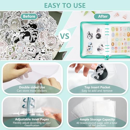A5 Sticker Storage Organizer Binder Collecting Book Album, Cyan - color: Cyan