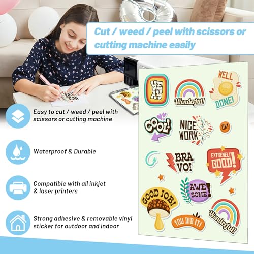 TECKWRAP Printable Vinyl Sticker Paper, Glow in the Dark Sticker Paper for Printer, A4 Inkjet Printable for Custom Stickers, Photo Paper Printing Paper, 8.26" x 11.69" 14 Sheets/Pack - color: 14pcs Glow in Dark