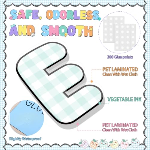 Mooliwe 94 Pcs Welcome Back to School Bulletin Board Set Stationery Apple Paper Cutouts for First Day of School Classroom Wall Door Decoration(Pastel Gingham) - style: Pastel Gingham