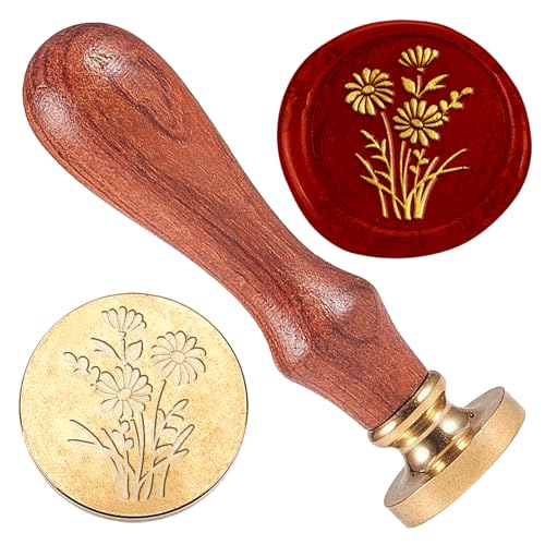1" Daisy Flowers Wax Seal Stamp Retro Sealing Stamps Removable Brass Head Seal Stamp with Wooden Handle Sealing Wax for Envelope Greeting Card Letter Wedding Invitations Gift Wrapping Decor - color: Daisy Flowers