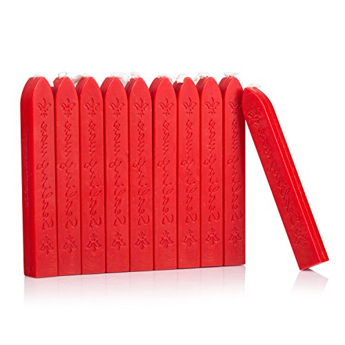 Mceal Sealing Wax Stick with Wick Flower De Luce of France Retro 10 Pieces Pack(Barn Red) - color: Barn Red