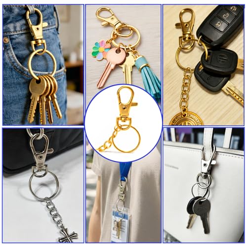 672PCS DIY Keychain Making Kit, Metal Hooks Rings Chains Craft Kit | 360° swivel snap hooks, creates zipper pulls and charms, purse making supplies, suitable for DIY crafts and holiday gifts - color: Gold & Silver