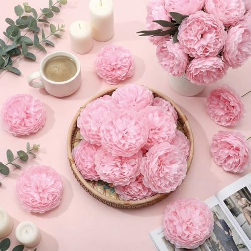 Suncalla Artificial Peony Rose Flowers Heads 4.7 Inches Silk Fake Peony Head Flowers for Wedding Bridal Bouquet Home Floral DIY Centerpieces Tables Party Decorations(Pink,25 Pcs) - color: Pink