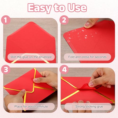 PATIKIL 50 Pcs A7 Envelopes, 5 x 7" Gold Border Invitation Envelopes Mailing Party Envelope for Wedding Invitation Cards Greeting Graduation Birthday Office, Dark Green/Red - color: Dark Green/Red
