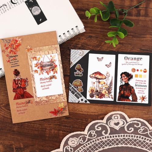 Dizdkizd Pre-Cut PET Washi Tape Set, 4 Rolls of Cozy Animal Flower Mushroom Washi Stickers for Scrapbooks, Bullet Journals, Collages, Planners, Warm Tone - color: Orange