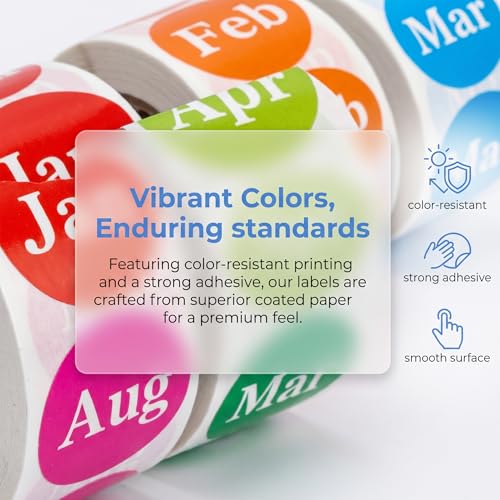 12 Rolls 6000 Labels Round Month Stickers-1 Inch Color Coded Monthly Adhesive Labels for Inventory Management and Organization, 500 Pieces Per Roll