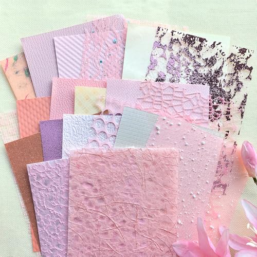 20 Unique A5 Textured Scrapbook Paper & Mesh Fabric Set, Handmade Craft Paper for Scrapbooking, Junk Journal Supplies, Card Making, Decoupage, Collage & Gift Embellishments (Pink) - color: Pink