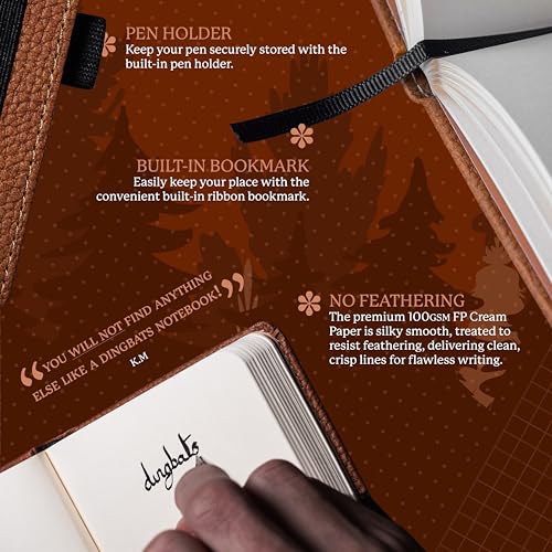 Dingbats* Wildlife A6 Grid Pocket Notebook - PU Leather Hardcover - Small Writing Journal for Work, Travel - Pocket, Elastic Closure, Bookmark - color: Brown Bear, style: Squared