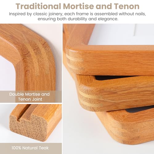 11x14 Picture Frame, USA-Sourced Natural Solid Teak Wood Photo Frame with HD-Tempered Glass, Handcrafted Rounded Corner 11 by 14 Wooden Frame Matted to 8x10 Photos, Horizontal or Vertical Wall Mounting - color: Solid Honey Teak, size: 11x14