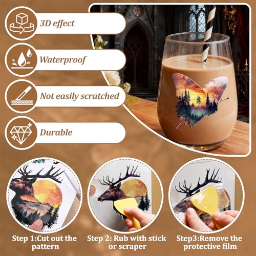 WANDIC 3 Sheets Transfer Stickers for Furniture,3D UV DTF Rub on Transfer Stickers for Craft Forest Animals Cup Warp Waterproof Scrapbook Decals Decorative for Cards Glass Wood DIY Crafts,15 * 30cm - color: Animal Forest
