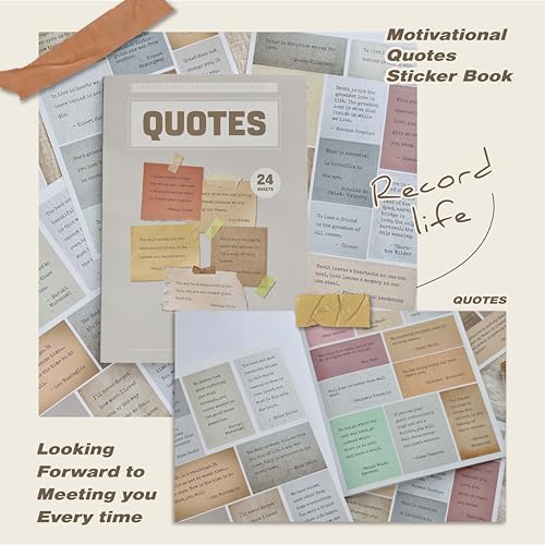 Prstincol 24 Sheets Vintage Motivational Quote Stickers Pad wtih Tweezer,246 Pcs Inspirational Typewriter Font Quotes Pad,Word Stickers for Scrapbook Junk Journal Bullet Journal DIY Craft Card Making - color: Brown