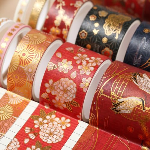 VIVIQUEN Gold Washi Tape Set Vintage Masking Tape Decorative Tape for DIY Scrapbooking, Crafts, Bullet Journal, Gift Wrapping, Holiday Decoration Planner Accessories (Red Classical 5 Rolls) - color: Red Classical 5 Rolls