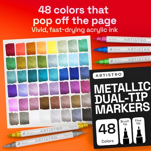 ARTISTRO 48 Metallic Dual-Tip Acrylic Paint Marker Pens for Drawing - color: Metallic, size: 48