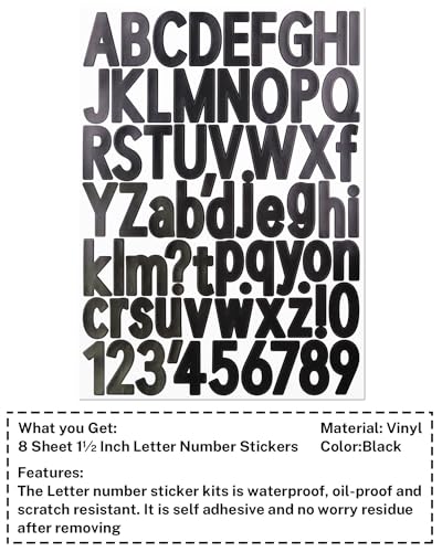 1.5 Inch Letter Stickers, Self-Adhesive Number Stickers - 8 Sheets Black - color: Black