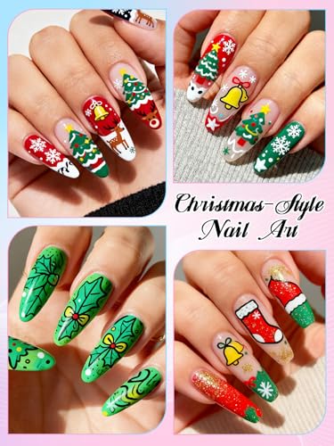 12 Color 3D Nail Art Pens Set, EBANKU Double-Tip Nail Point Graffiti Dotting Pen Drawing Painting Liner for DIY Nail Art Beauty for Christmas - color: Double Tips（B)