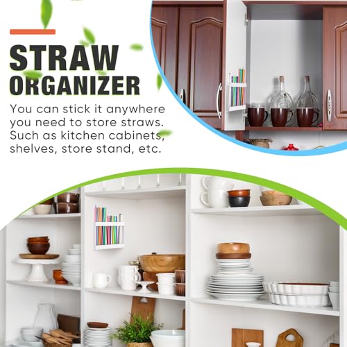 Qinyoung Wooden Straw Holder for Cabinet Door with Adhesive, White - color: White