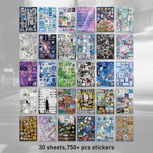 Cute Sticker Book 30 Sheets 750+ Pcs Y2K Vintage Aesthetics Stickers - color: Heavy Metal Style