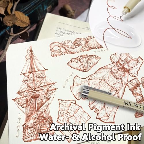 Muchcute Micro Fineliner Drawing Art Pens: 6 Sepia Artist Supplies Adults - color: 6 Tip Size (Sepia)