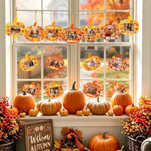 24 Sets Fall Crafts for Kids Thanksgiving DIY Picture Frames Autumn Paper Pumpkin Photo Frame Ornaments for Fall Festival Games Activities Craft Harvest Art Gifts Party Favors Classroom Decorations