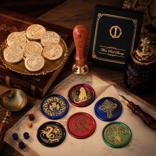 SWANGSA Celtic Wax Seal Stamp Kit with Sealing Wax Beads | Wax Stamp Seal Kit for Wedding Invitations, Envelopes, Snail Mails, Wine Packages, Christmas Cards, Gift Wraps - color: Celtic